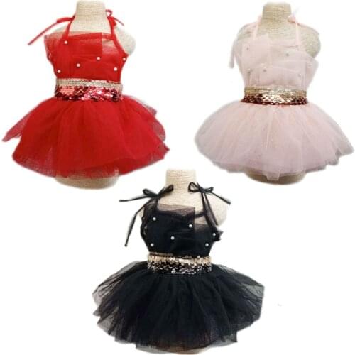 Tulle Dog Long Dress Girl Dog Clothes For Small Medium Dogs Schnauzer Pet Dresses Sequins Pink Skirt Clothing For Dogs Chiwawa L