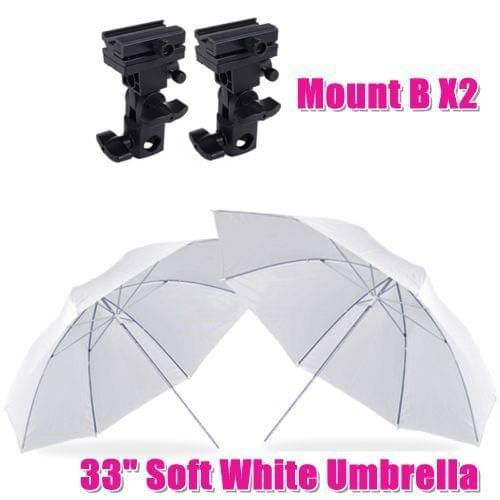 Photography Studio Soft 2 PCS White Umbrella Flash Lighting Stand Speedlite 2 PCS Bracket B
