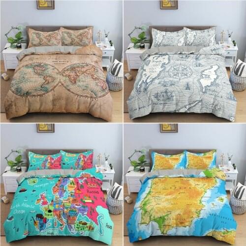 World Map Bedding Set Microfiber Comforter Cover 2/3Pcs Blue Quilt Cover Set for Kids Teens Comforter Bedding Duvet Cover Set