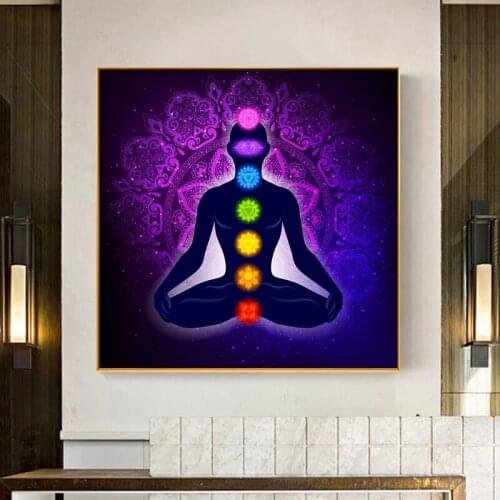 Canvas Painting Art Posters Prints Indian Buddha Meditation 7 Chakra Yoga Sports Wall Art for Living Room Bedroom Unframed