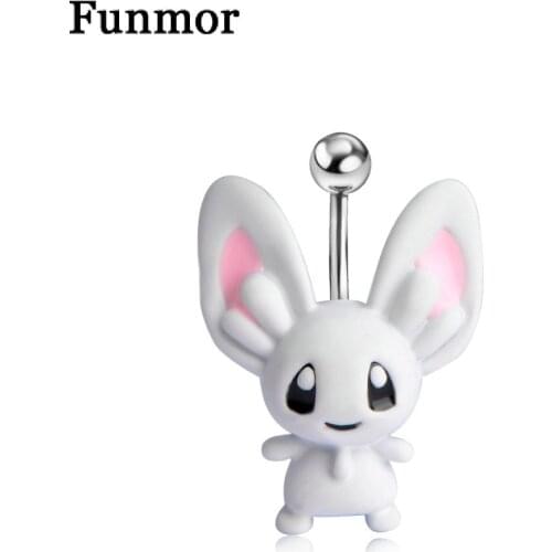 Funmor Rabbit Shape Navel Belly Button Rings For Women Summer Kawaii Animal Body Piercing Jewelry Bikini Tragus Nombril Ombligo