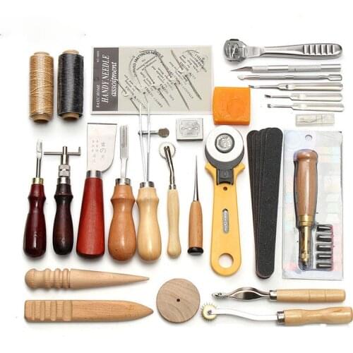 Leather DIY Tool Professional Leather Craft Tools Kit Hand Sewing Stitching Punch Carving Work Saddle Groover Set Accessories