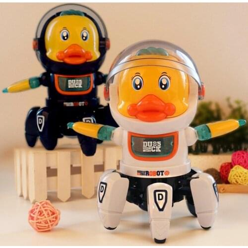 Musical Electric Dancing Duck Toy Electric Lighting Cute Duck Space Six-Claw Robot Light Music Swing Kid Educational Fidget Toys