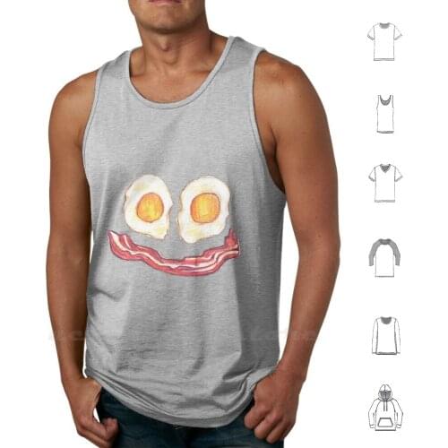 Breakfast Is Happy To See You Tank Tops Vest 100% Cotton Bacon Eggs Breakfast Kitchen Colored Pencil Food Red Yellow Morning