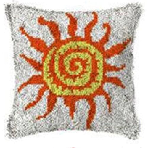 Latch hook kit Cross stitch pillows with Pre-Printed Pattern Decorative cushions DIY Unfinished Crocheting Yarn Mat Sun Pillow