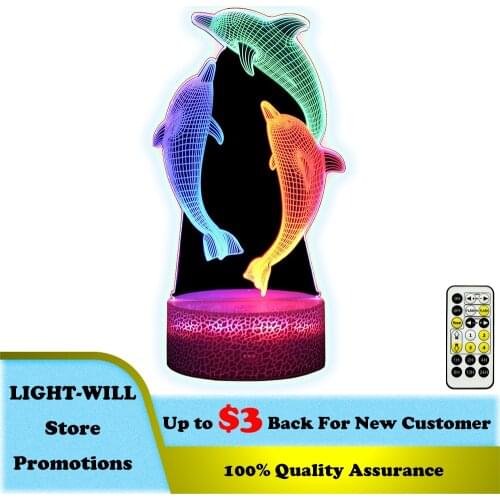 3colors Dolphin LED Night Light for Children Living Room Decoration Bedroom Decor Kids Gift Colorful 3D Table Lamp
