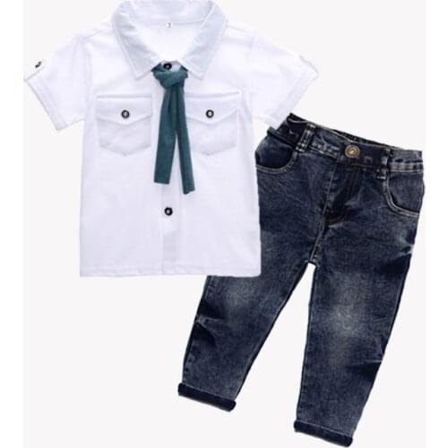 The summer of with the new boys pure cotton suit scarf jeans with short sleeves three-piece suit a undertakes k1