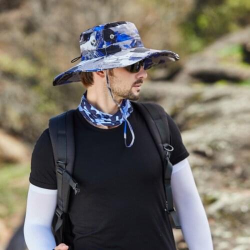 2021 Fashion Summer Breathable UV Protection Sun Cap Large Wide Brim Bucket Hat Cowboy Men Outdoor Fishing Hiking Hats Mesh