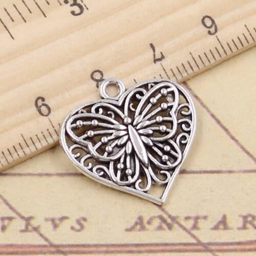 10pcs Charms Heart Butterfly 22x20mm Tibetan Silver Color Pendants Antique Jewelry Making DIY Handmade Craft