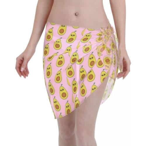 Sexy Women Beach Swimwear Pareo Scarf Cover Up Wrap Kaftan Sarong Beach Wear Avocado Illustration Bikinis Cover-Ups Skirts