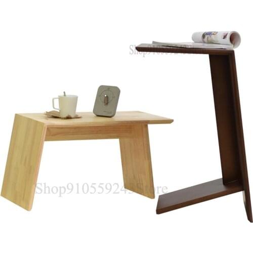 Solid Wood U-shaped Sofa Side Table Small Apartment Corner Table Creative C-shaped Bedside Table Tatami Shelf Living Room Coffee