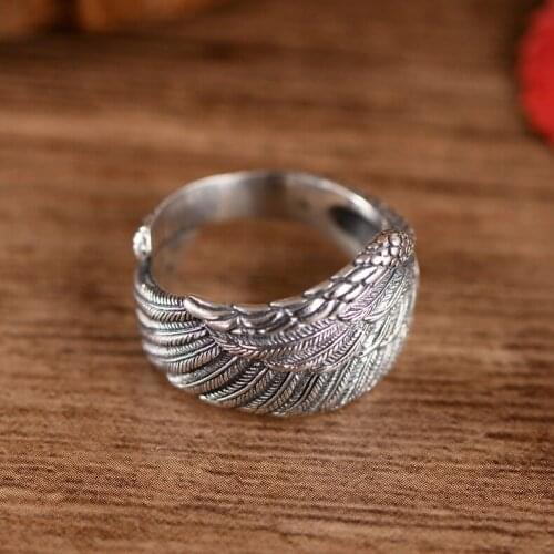 Vintage Silver Color Feather Adjustable Rings for Women Mens Finger Ring Unisex Rings Jewelry Accessories
