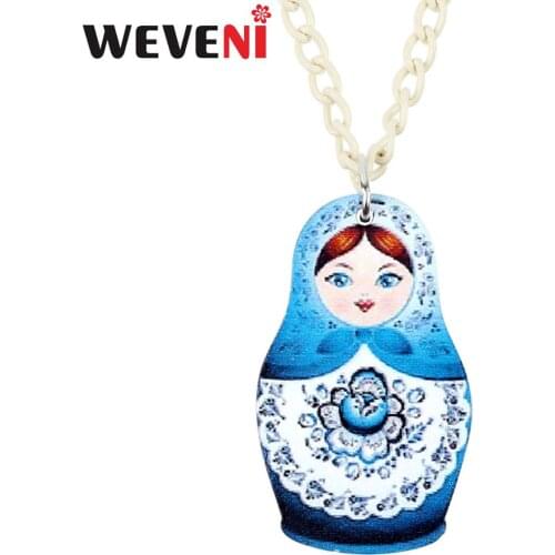 WEVENI Acrylic Russian Ethnic Matryoshka Girl Doll Necklace Pendant Festival Jewelry 2019 Hot Sale Lady Girls Teens Charms Gift
