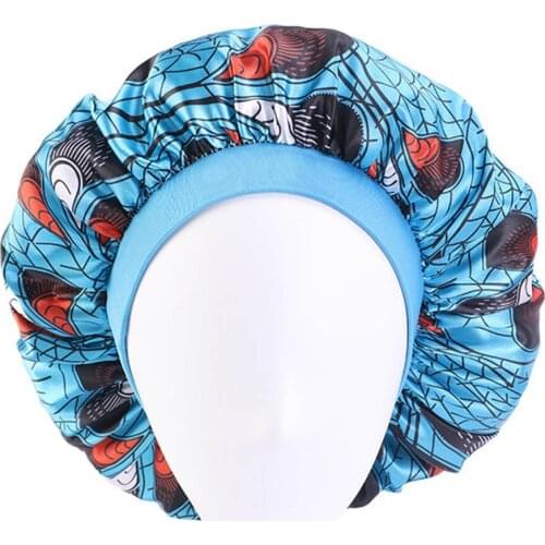 Women Wide Band African print Bonnet Soft silky Night Sleep Cap Satin Turban