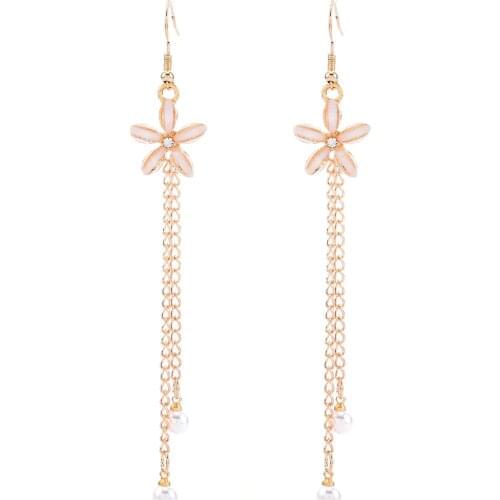 New Trend Simulated Flower Pearl Womens Long Earrings White Pearl Wedding Pendant Earrings Korean Fashion Jewelry Earrings