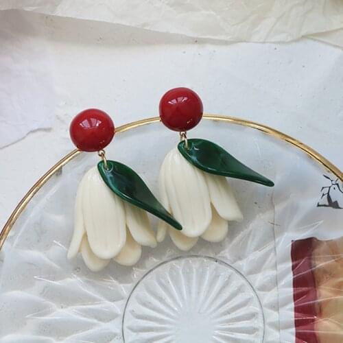 Vintage Tulip Flower Earrings for Women Elegant Dating Jewelry 2021 Trend Friend Gift Stud Clip Korean Fashion Earring Wholesale
