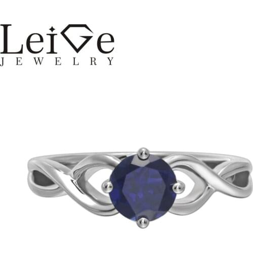 Leige Jewelry Round Cut Solitaire Lab Sapphire Rings Wedding Rings for Women Sterling Silver 925 September Birthstone