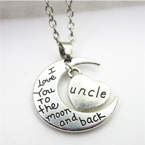 10Pcs New Fashion I love you to the moon and back Heart uncle Necklace With 50cm Chains Necklace Jewelry Whosale Necklaces
