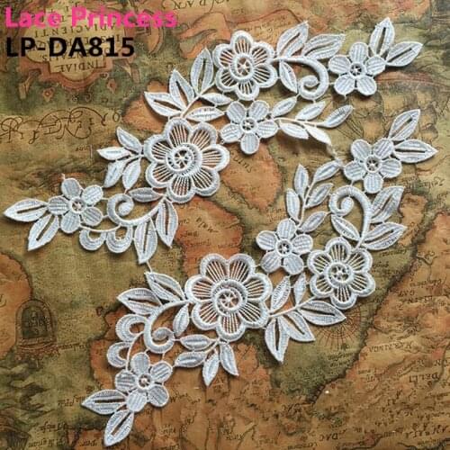 10 mirror pair LP-DA815 white polyester embroider lace patches Venise Lace flowers Lace Applique Garment accessories 250*70MM