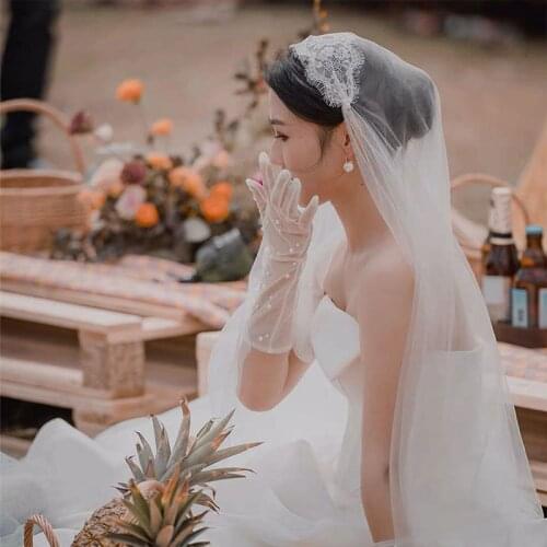 2 Tier New Bridal Veil White Retro Elegance Wedding Veil Pearl Short Veil Mantilla Wedding Accessories