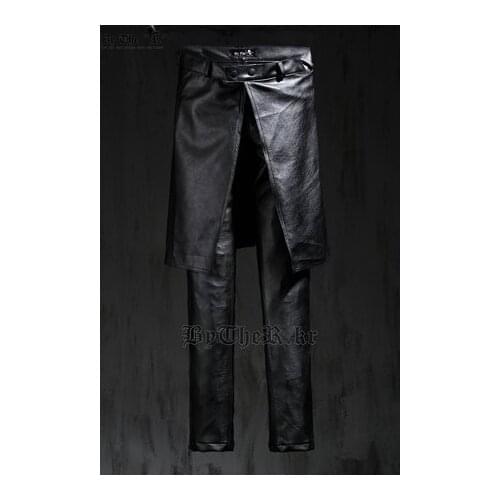 27-44 ! 2016 New mens clothing faux leather two piece set culottes plus size leather pants trouserse singer costumes