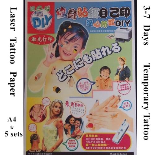 5sets/lot) Laser Temporary Tattoo Stitcker Transfer Design Paper A4 Size White Color Tattoo Art Men Waterproof Henna Tattoo DIY