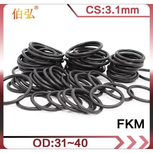 5PCS Fluorine rubber Ring Black FKM O ring Seal CS:3.1mm OD31/32/33/34/35/36/37/38/39/40mm Rubber O-Ring Seal Oil ORing Gasket
