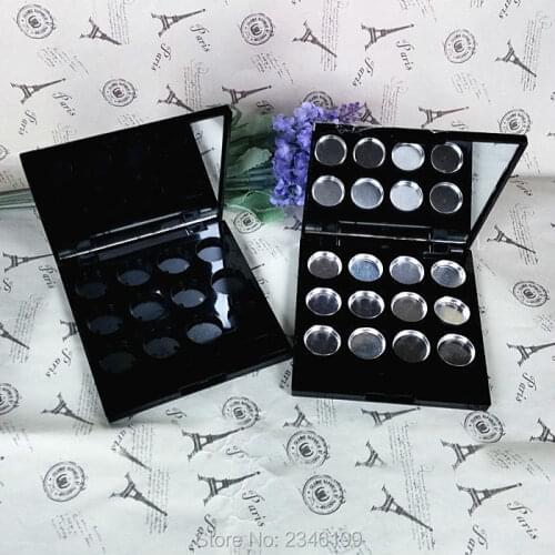 5pcs/lot 12 grids Shiny Black Cosmetic Powder Case with Mirror, DIY Compact Case for Lip Rouge/Eyeshadow/Lip Cream/Lip Balm