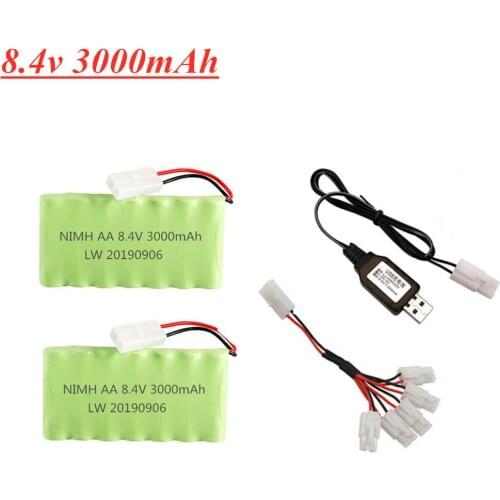 8.4v 3000mah Ni-MH Battery For Rc toys Car Tank Train Robot Boat Gun AA 8.4v Rechargeable Battery Pack and USB Charger