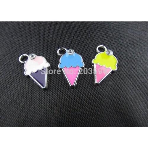 AE232 20pcs Mixed Enamel icecream Charms Pendants floating charm Bracelet Charms 20x12mm
