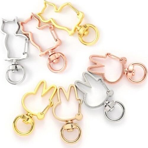 10pcs Cute Alloy Cat Rabbit Shape Keychain Buckles Bag Hanging Buckle Key Chain For Women DIY Keychain Making Accessories