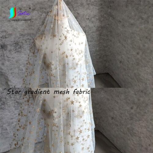 Bronzing Gold Stars Gradient Mesh Perspective For Girls' Evening Dresses Stage Performances Wedding Arrangements Fabric A0460F