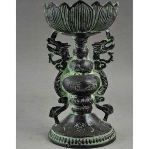 Bronce chino tallado con dragones y candelabro noble de loto