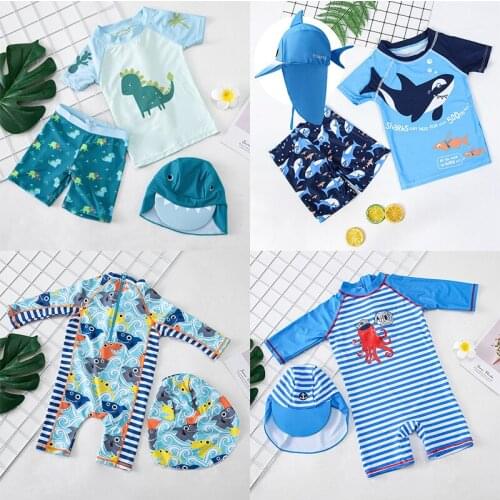 New Baby Boys One-piece Swimsuit With Cap Sunscreen Boys Swimwear Cartoon Dinosaur Toddler Baby Beach Wear Baby Bathing Clothes