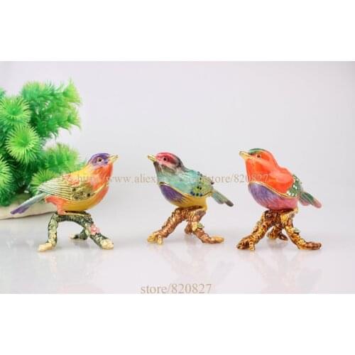 Bird jeweled box gold Trinket Box decorative vintage box bird home decoration pewter ornament giftware Metal craft ring holder