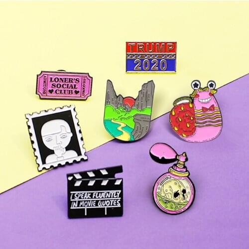 Punk Enamel Pins ticket stamp Perfume magnetic tape silk ribbon Skull Brooch Badge Denim Shirt Lapel Pin Gothic Jewelry Gift