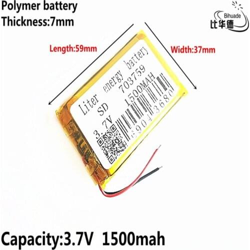 Good Qulity Liter energy battery 3.7V,1500mAH 703759 Polymer lithium ion / Li-ion battery for tablet pc BANK,GPS,mp3,mp4
