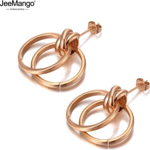 JeeMango Hyperbole 316L Stainless Steel Rose Gold Geometric Double Circle Earrings Bohemia Party Jewelry For Women Girls JE20072