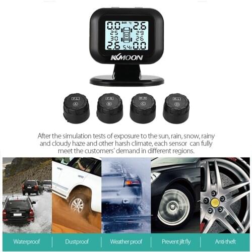 KKmoon Solar TPMS Car Tire Pressure Alarm Monitor System Display Intelligent Temperature Warning Fuel Save with 4 Sensors tpms