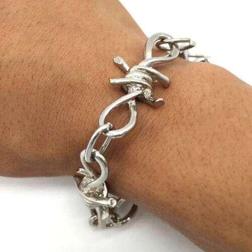 1 Set Mens Punk Gothic Alloy Barbed Wire Brambles Necklace Bracelet Jewelry Set LX9E