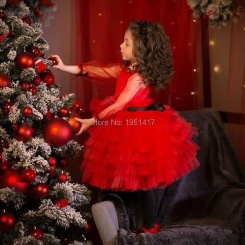 Red Girl Dress Toddler Baby Girls Long Sleeve Princess Dress Kids Tutu Party Prom Wedding Dress