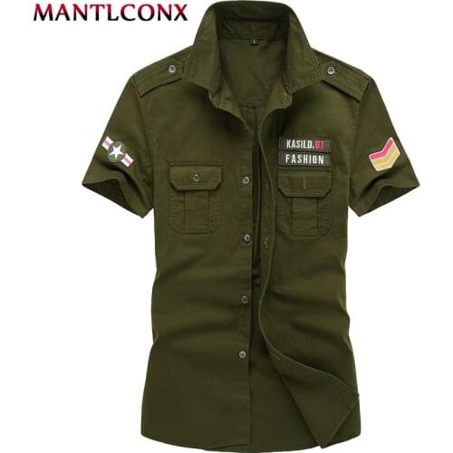 MANTLCONX 2021 New Mens Summer Short Shirt M-6XL Military Short Sleeves Shirts Cotton Breathable Chemise homme Army Shirt Men