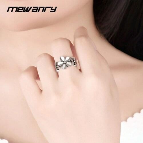 Mewanry 925 Sterling Silver Rings 2021 Trend Vintage Elegant Sweet Creative Three Flowers Party Jewelry Gifts Girls Accessories