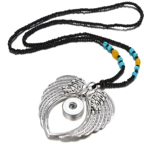 Fashion Wings Butterfly Flowers pendant glass beads snap pendant necklace 65cm fit 18MM snap buttons snap jewelry DJ0002