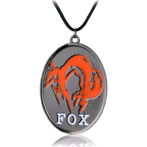 MQCHUN Game Jewelry Metal Gear Solid Necklace Fox Oval Tag Pendants Necklaces Leather Rope Chain Mans Hip Hop Collier