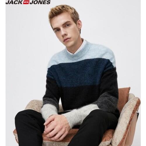 JackJones Mens Contrasting Round Neckline Oversized Mohair Woolen Knit Sweater|220125503