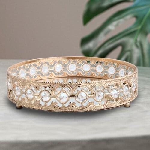 Nordic Vintage Hollow-Carved Glass Mirror Tray Dessert Fruit Jewelry Display Decorative Stand 23X23X6cm