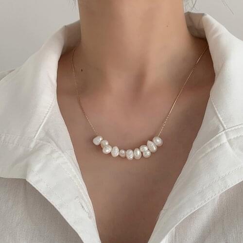 Minimalist Natural Freshwater Pearl Choker Necklace Baroque Real Pearl for Women Girl Gift Fashion Jewelry Wedding Accessories