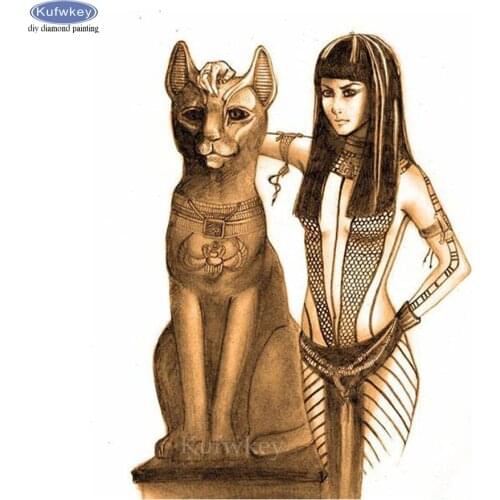 Full Square/Round Diamond Painting Cross Stitch Egyptian woman and Sphynx Cat Diamond Mosaic Diamond Embroidery Crystal painting