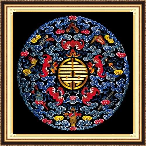 Chinese Totem (3) DMC Full Embroidery Kit DIY Cross Stitch Needlework Sewing Art Craft Embroidery Painting Home Decor